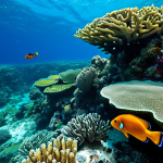 Dickinson Bay Coral Gardens**

"A vibrant underwater scene in Dickinson Bay, Antigua. Colorful coral formations teeming with small, non-threatening fish, such as clownfish and parrotfish. Crystal clear water with excellent visibility.  Safe for work, appropriate content, fully clothed divers are optional but if included, wear modest snorkeling gear. Perfect anatomy, correct proportions, natural pose. High-resolution, professional underwater photography. Family-friendly. "

**