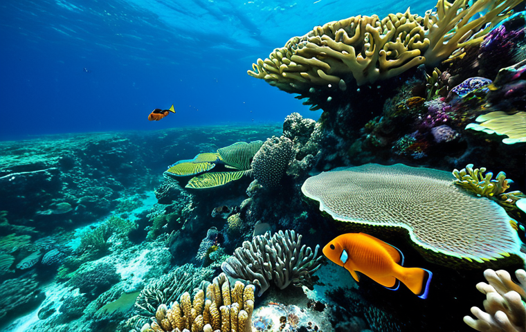 Dickinson Bay Coral Gardens**

"A vibrant underwater scene in Dickinson Bay, Antigua. Colorful coral formations teeming with small, non-threatening fish, such as clownfish and parrotfish. Crystal clear water with excellent visibility.  Safe for work, appropriate content, fully clothed divers are optional but if included, wear modest snorkeling gear. Perfect anatomy, correct proportions, natural pose. High-resolution, professional underwater photography. Family-friendly. "

**