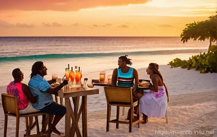 앤티가 바부다 나이트라이프 - **Antigua Beach Bar Sunset**: A vibrant and cozy scene at OJ's Beach Bar and Restaurant on Crabbe Hi...
